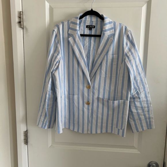 J. Crew Light Blue and White Striped Blazer - Picture 3 of 11